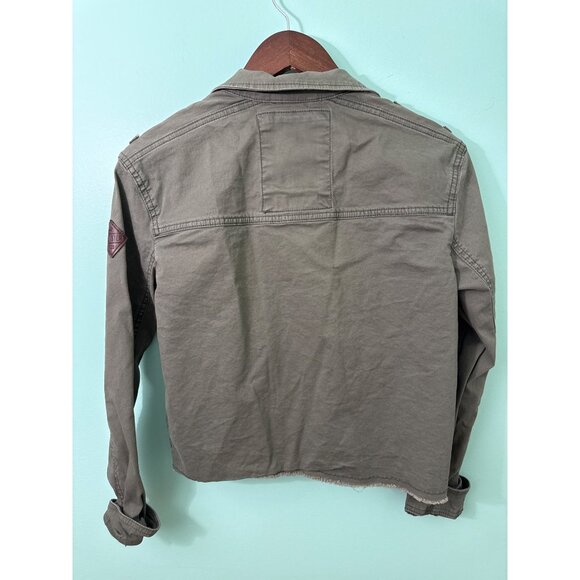 Hollister Olive Green Stretch Cropped Military Jacket Small With Buttoned Pocket - Picture 6 of 8